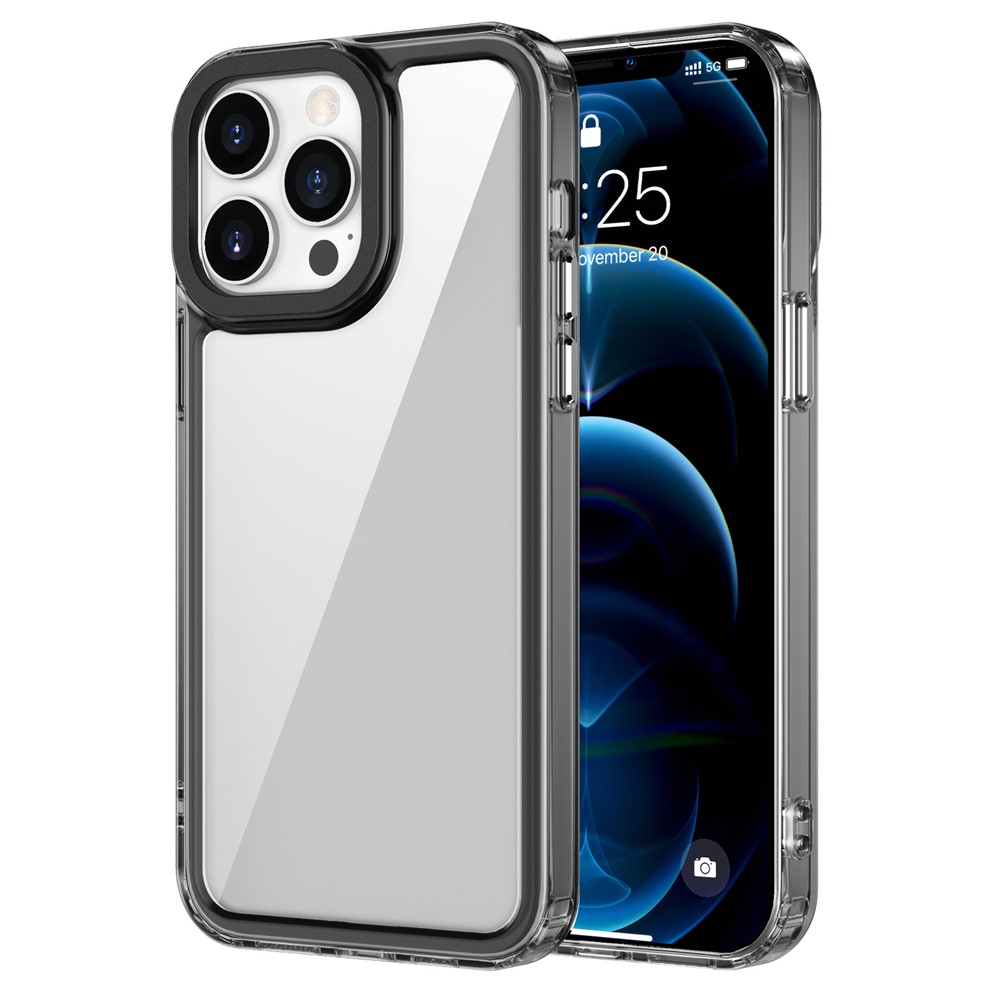 For iPhone 12 / 12 Pro Case PC+TPU Crystal Clear Phone Back Cover - Transparent Black