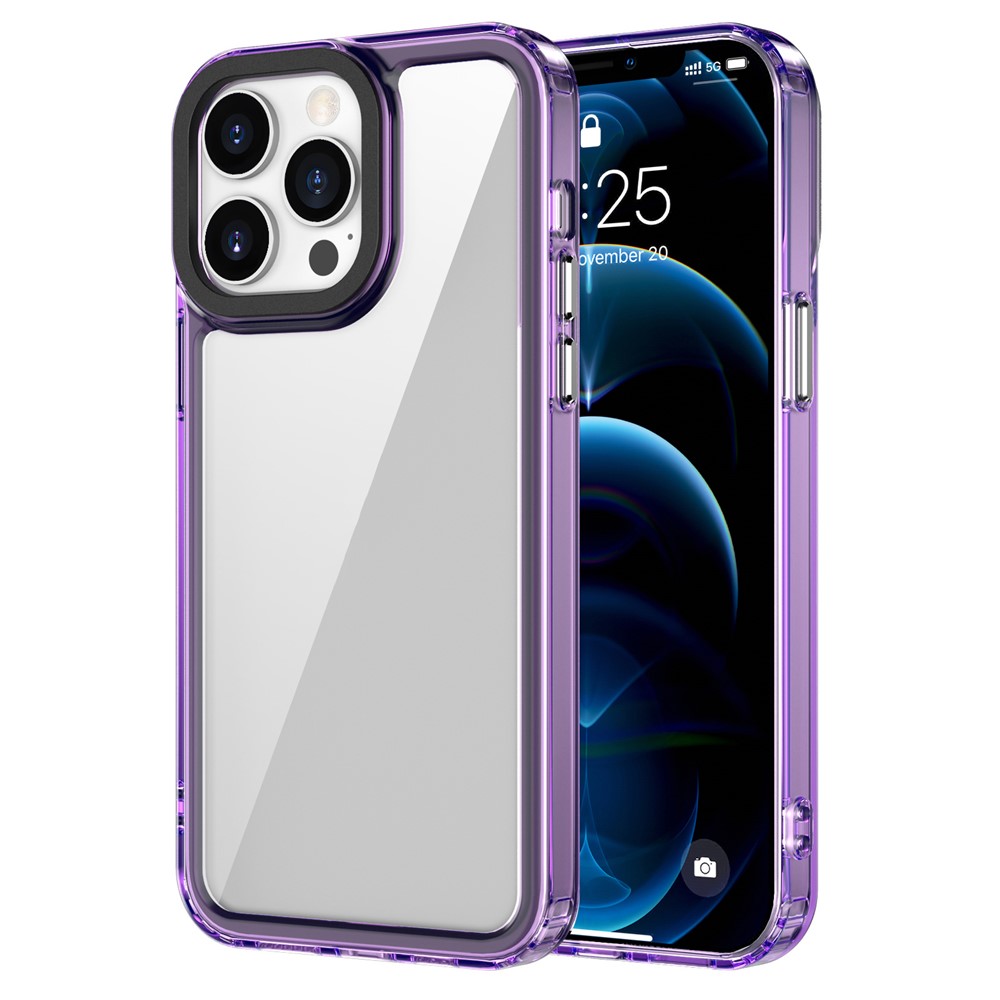 For iPhone 12 / 12 Pro Case PC+TPU Crystal Clear Phone Back Cover - Transparent Purple