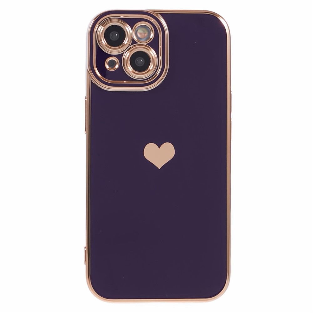 For iPhone 15 Plus TPU Case 6D Electroplating Love Heart Phone Cover - Dark Purple