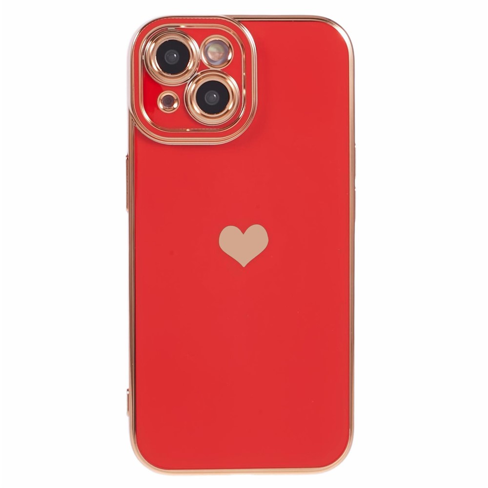 For iPhone 15 Plus TPU Case 6D Electroplating Love Heart Phone Cover - Red