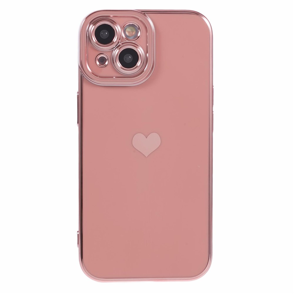 For iPhone 15 Plus TPU Case 6D Electroplating Love Heart Phone Cover - Pink