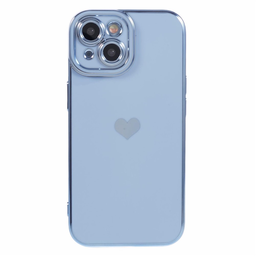 For iPhone 15 Plus TPU Case 6D Electroplating Love Heart Phone Cover - Blue