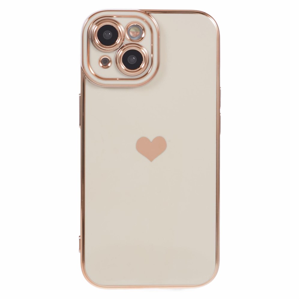 For iPhone 15 Plus TPU Case 6D Electroplating Love Heart Phone Cover - White