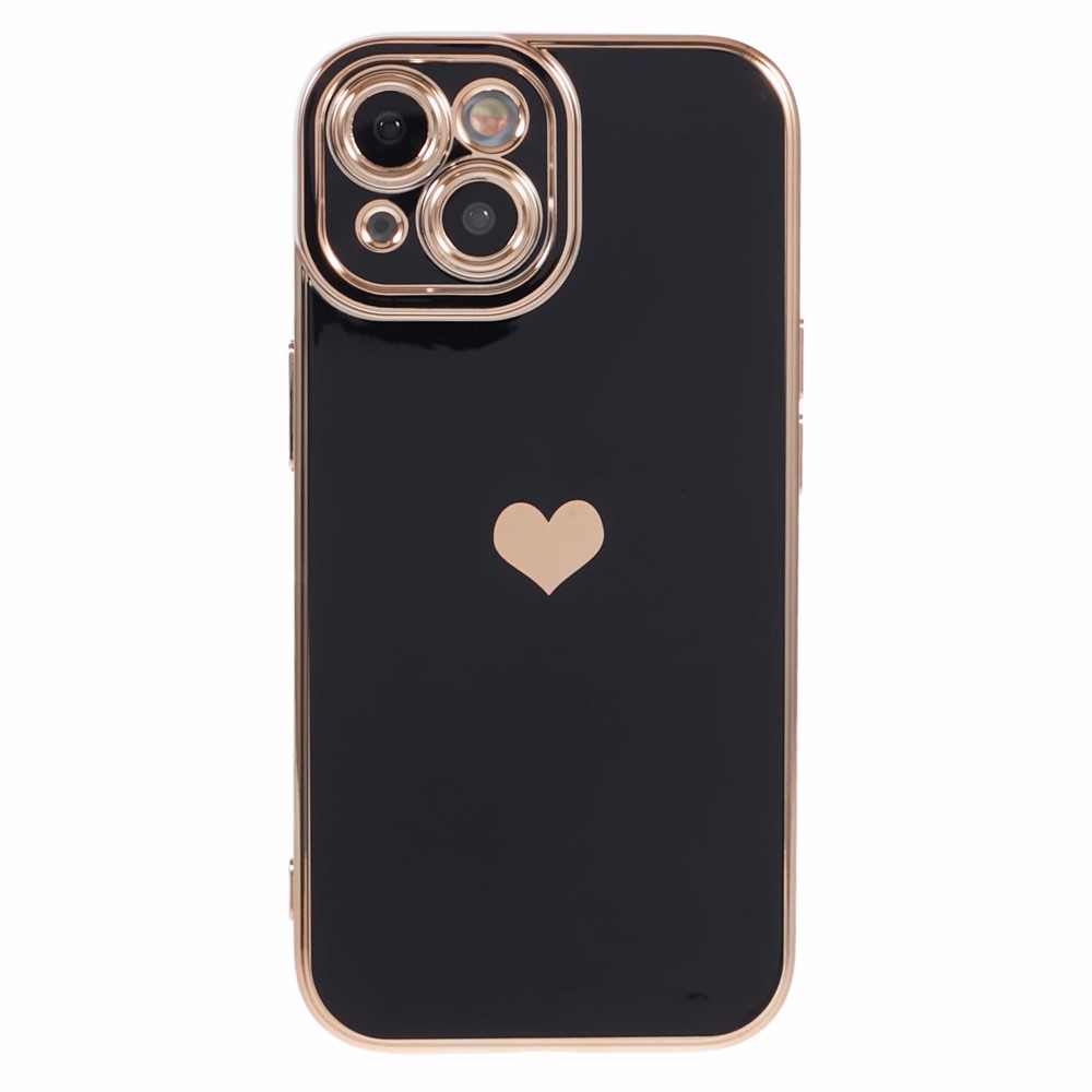 For iPhone 15 Plus TPU Case 6D Electroplating Love Heart Phone Cover - Black