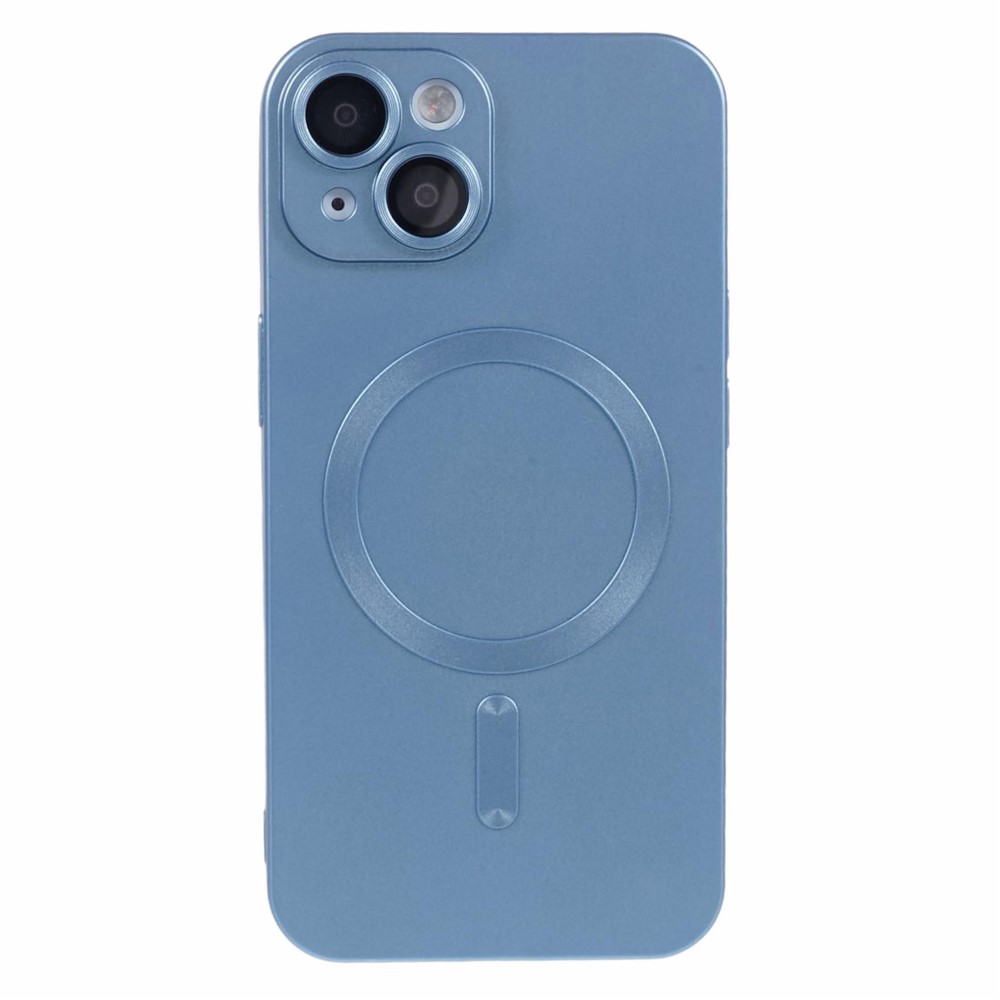 For iPhone 15 Plus Protective Case with Lens Film Compatible with MagSafe Rubberized TPU Phone Cover - Baby Blue