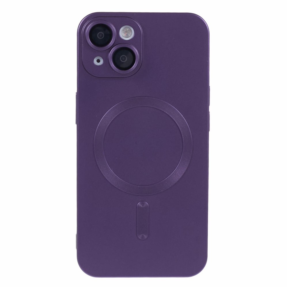 For iPhone 15 Plus Protective Case with Lens Film Compatible with MagSafe Rubberized TPU Phone Cover - Dark Purple