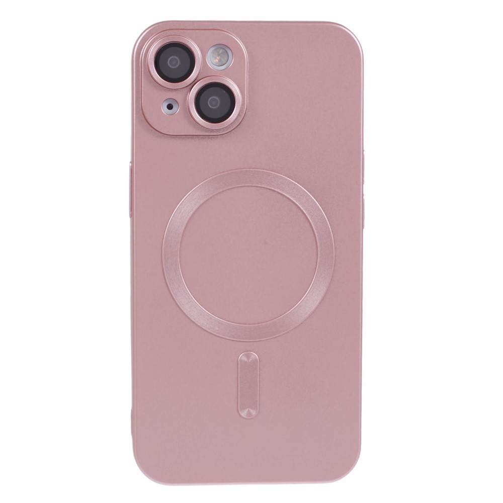 For iPhone 15 Plus Protective Case with Lens Film Compatible with MagSafe Rubberized TPU Phone Cover - Pink