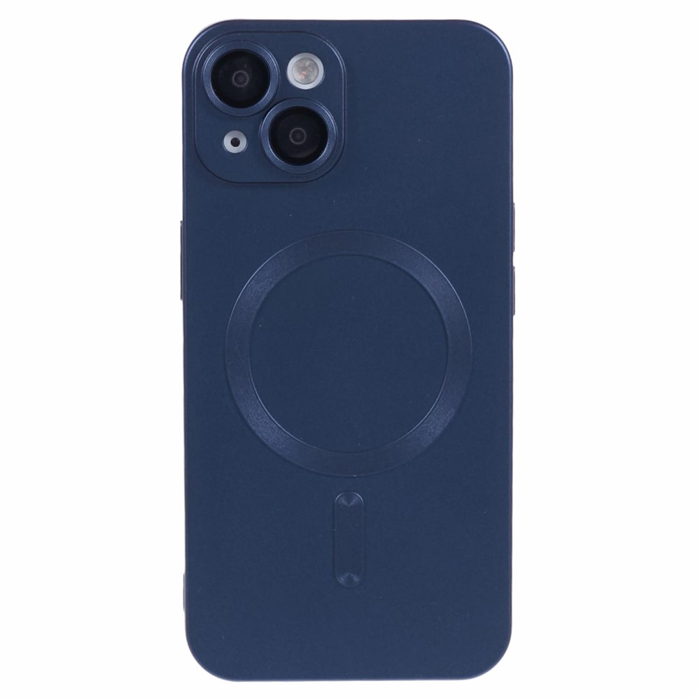 For iPhone 15 Plus Protective Case with Lens Film Compatible with MagSafe Rubberized TPU Phone Cover - Dark Blue