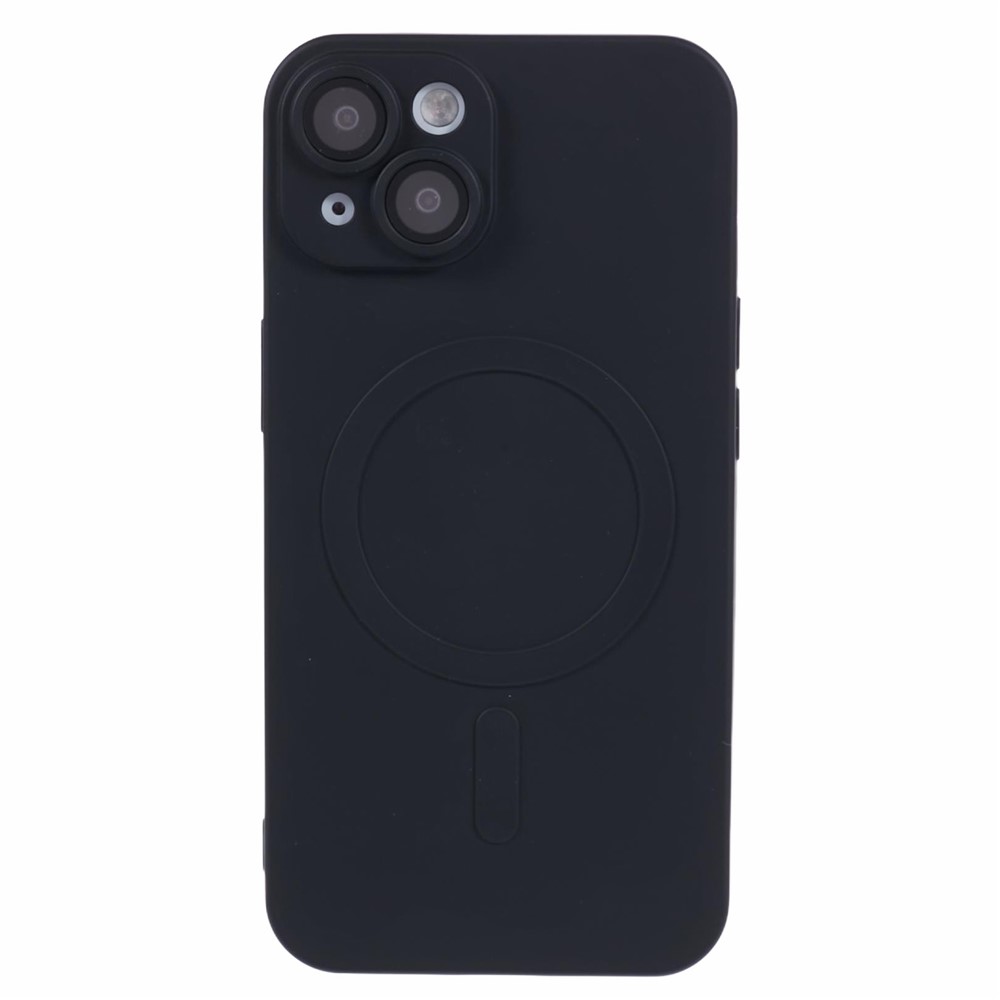 For iPhone 15 Plus Protective Case with Lens Film Compatible with MagSafe Rubberized TPU Phone Cover - Black