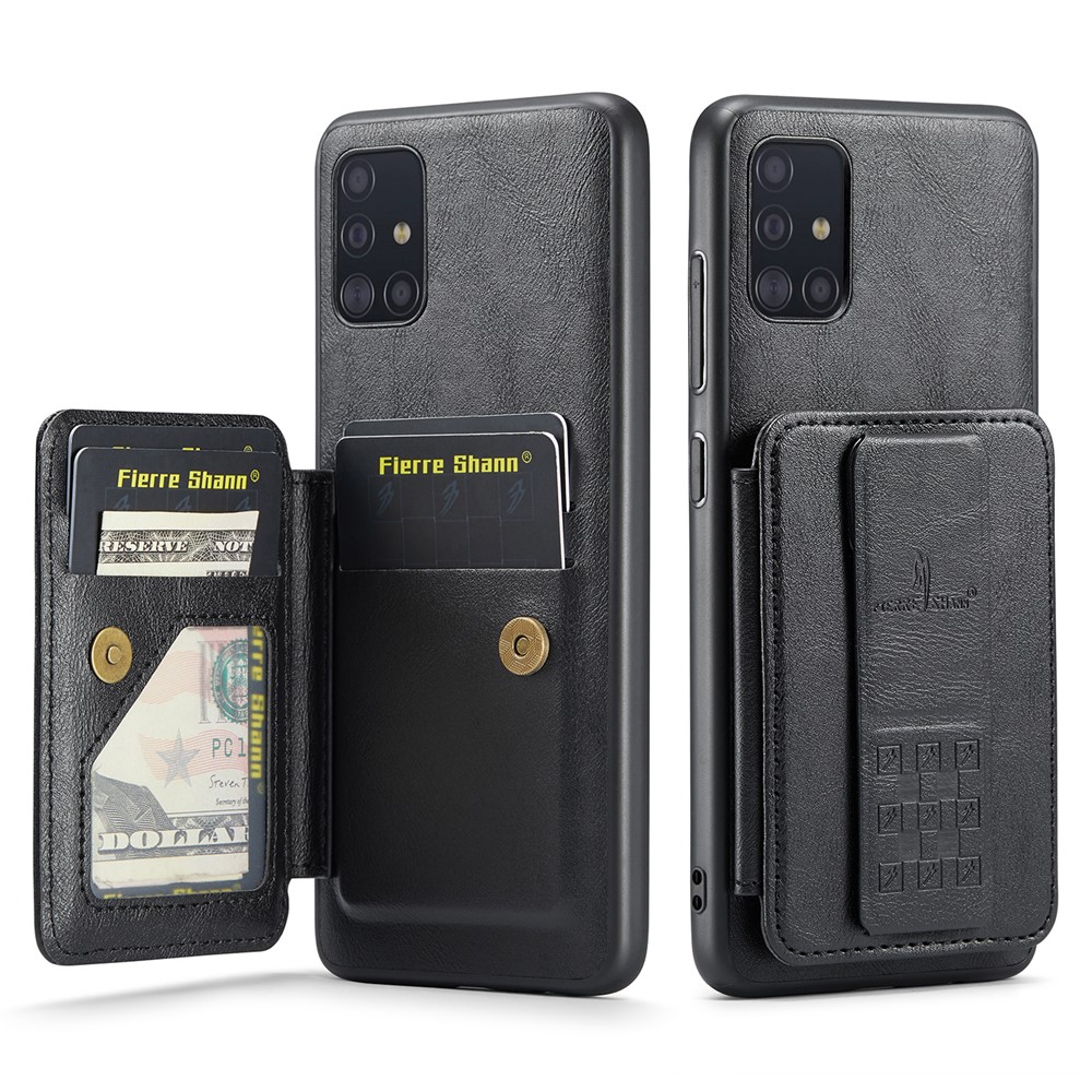 For Samsung Galaxy A71 4G SM-A715 Case Leather+TPU RFID Blocking Card Slots Phone Cover - Black