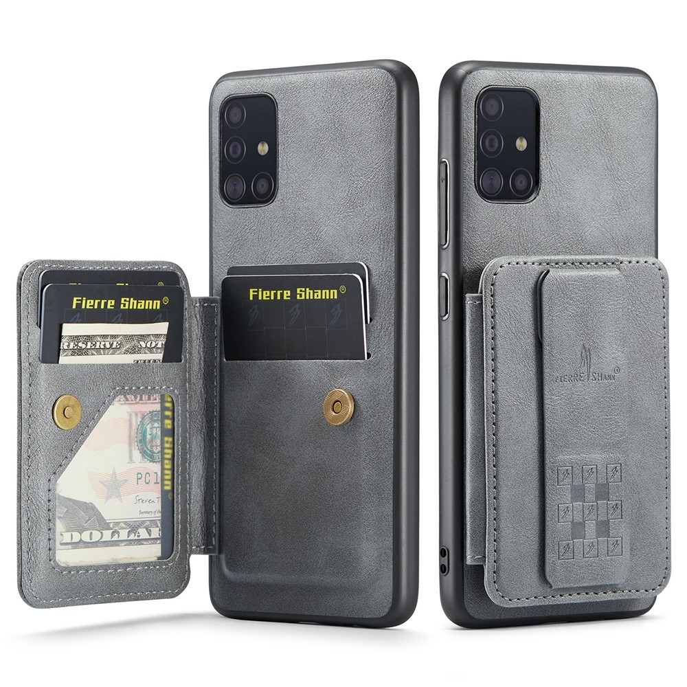 For Samsung Galaxy A71 4G SM-A715 Case Leather+TPU RFID Blocking Card Slots Phone Cover - Grey