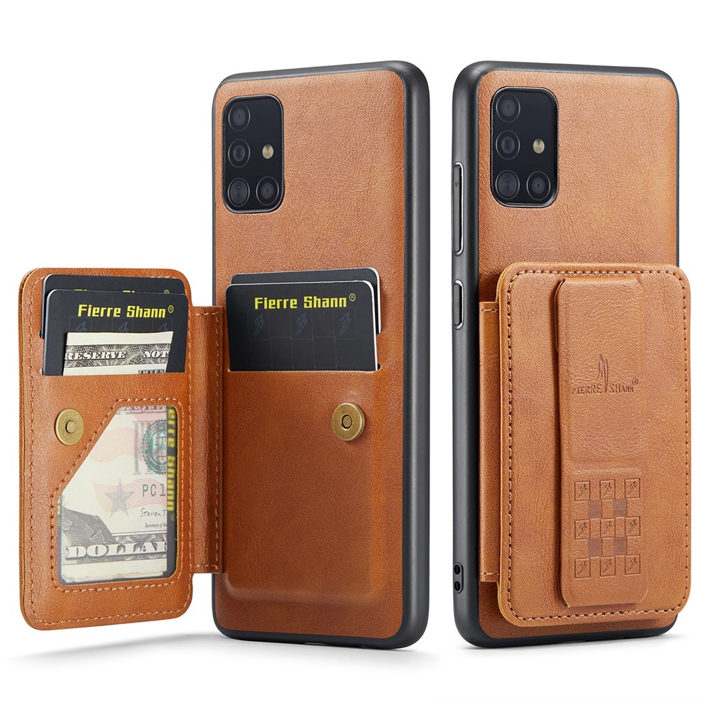 For Samsung Galaxy A71 4G SM-A715 Case Leather+TPU RFID Blocking Card Slots Phone Cover - Brown
