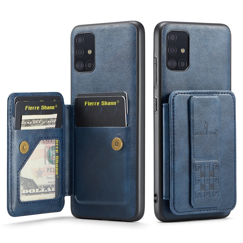 For Samsung Galaxy A71 4G SM-A715 Case Leather+TPU RFID Blocking Card Slots Phone Cover - Blue