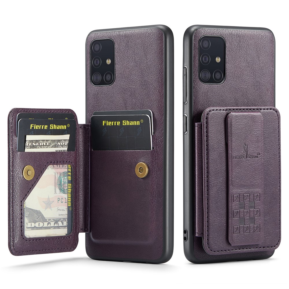 For Samsung Galaxy A71 4G SM-A715 Case Leather+TPU RFID Blocking Card Slots Phone Cover - Purple