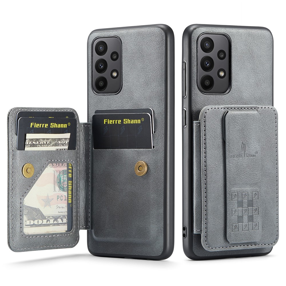 For Samsung Galaxy A73 5G Case with Card Holder Leather+TPU Protective Phone Cover - Grey