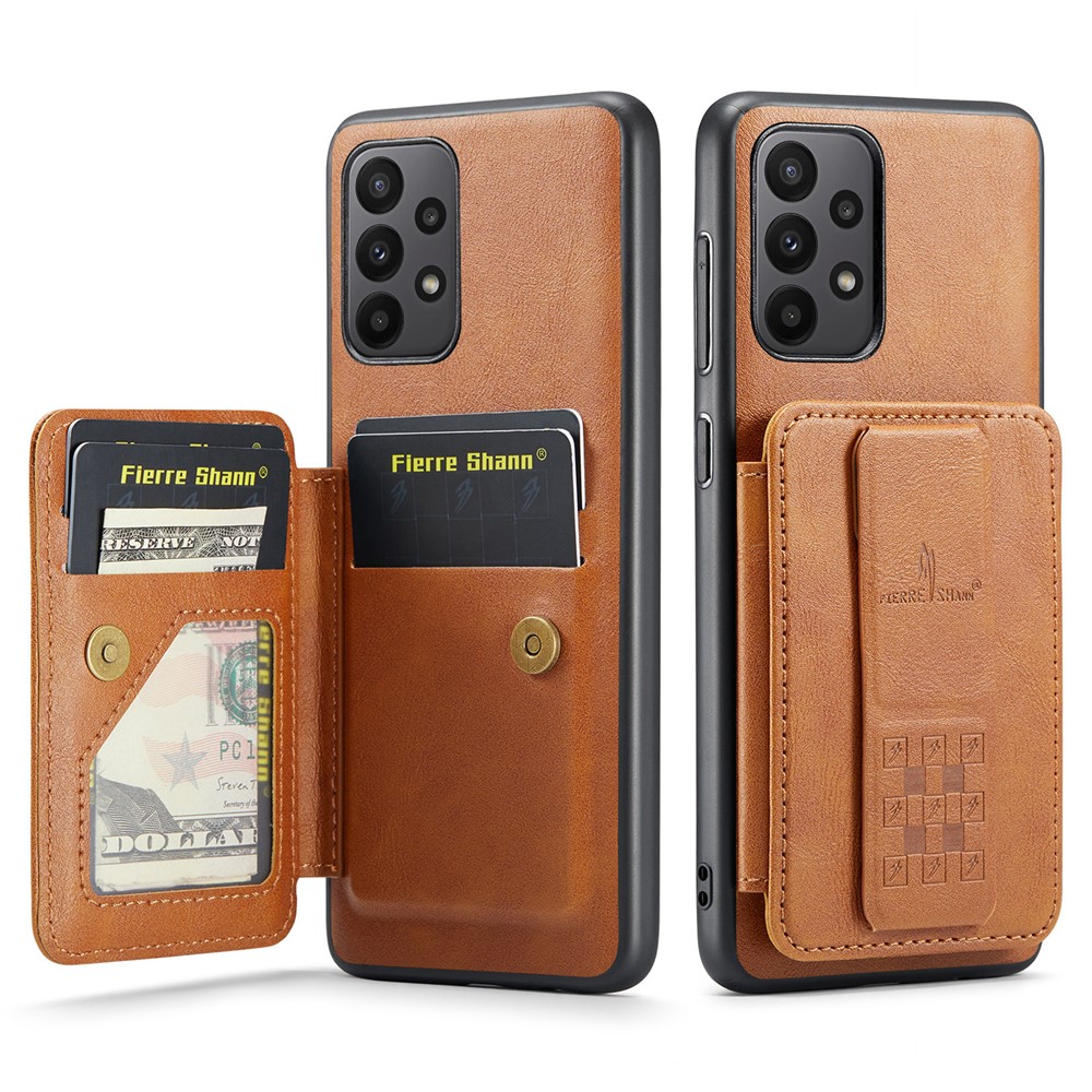 For Samsung Galaxy A73 5G Case with Card Holder Leather+TPU Protective Phone Cover - Brown