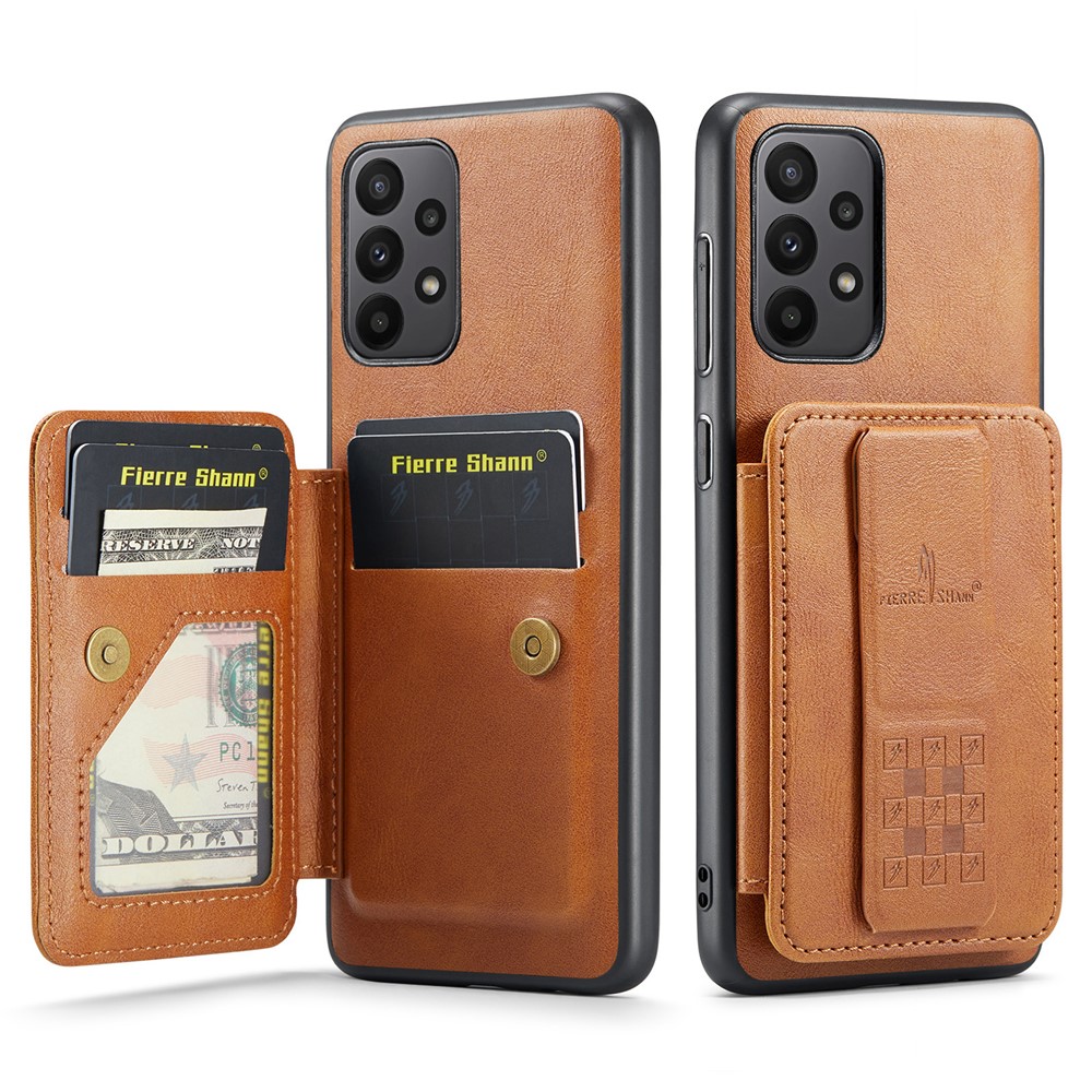 For Samsung Galaxy A72 4G / 5G Case PU Leather+TPU Kickstand Phone Cover RFID Blocking - Brown