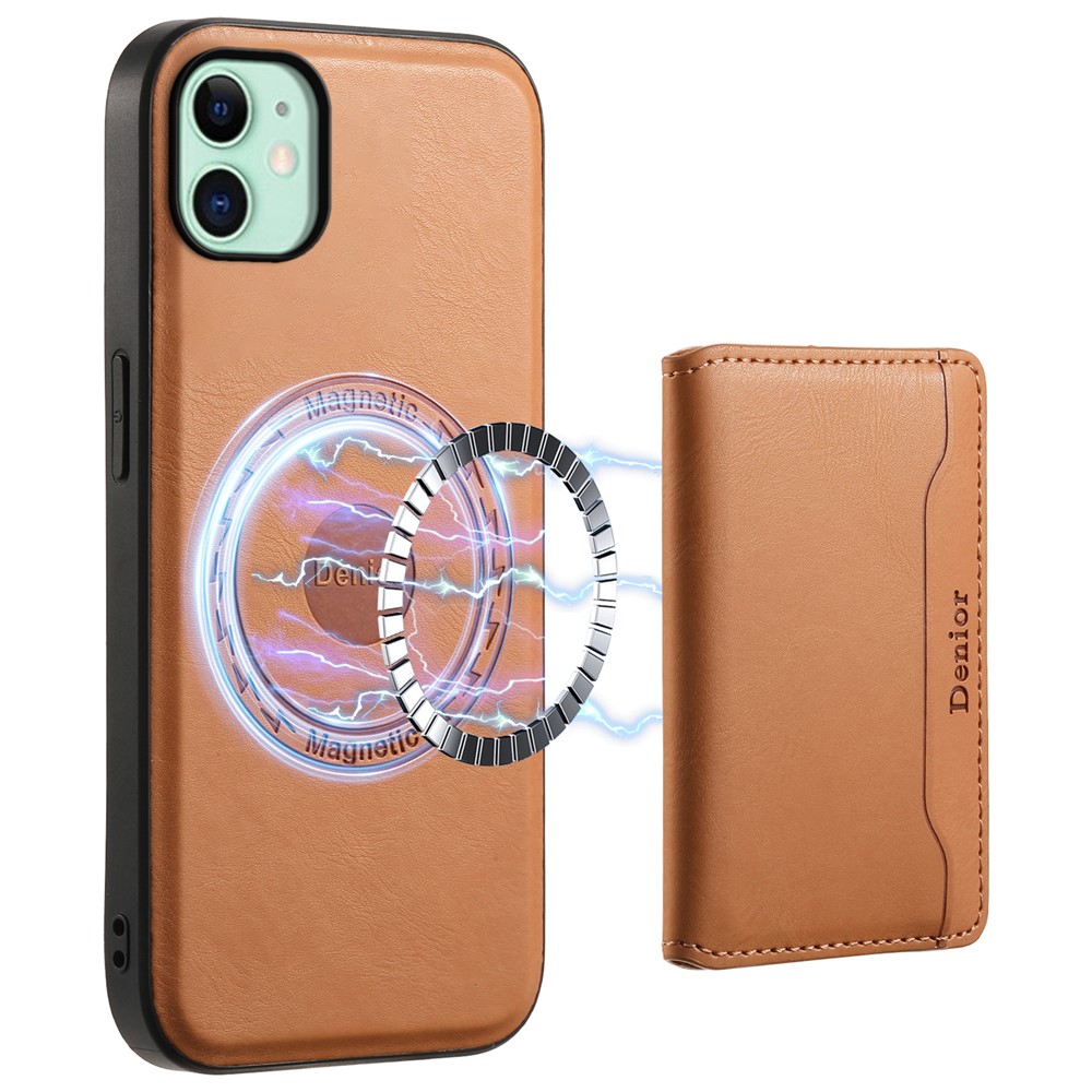 DENIOR For iPhone 11 Magnetic Phone Case Detachable Card Bag Cover Fits Magnetic Car Mount - Khaki