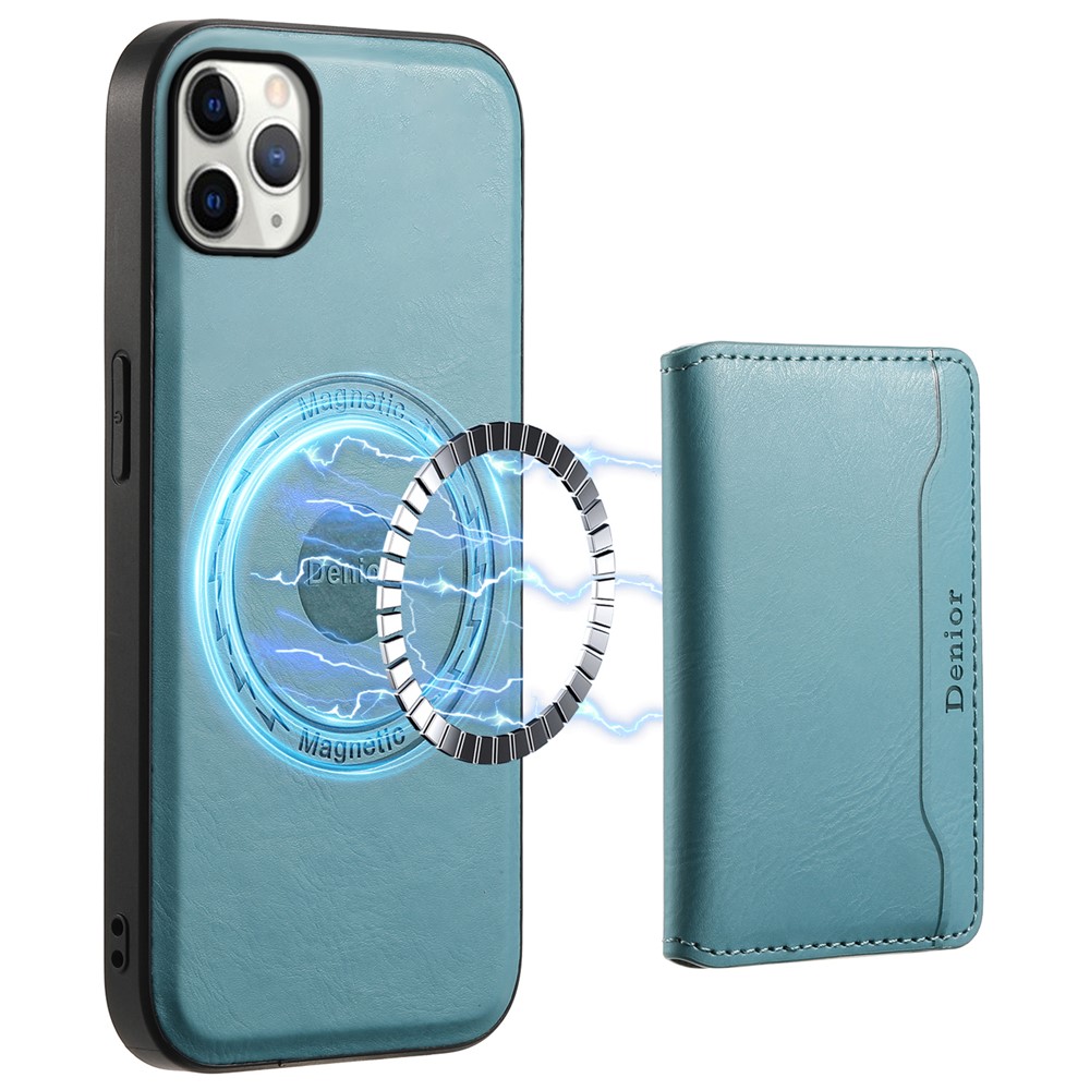 DENIOR For iPhone 11 Pro Max Magnetic Case Cowhide Texture Detachable Card Bag Phone Shell - Blue