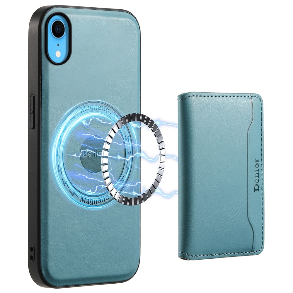 DENIOR For iPhone XR 6.1 inch Case Magnetic PU Leather+PC+TPU Detachable Card Holder Phone Cover - Blue
