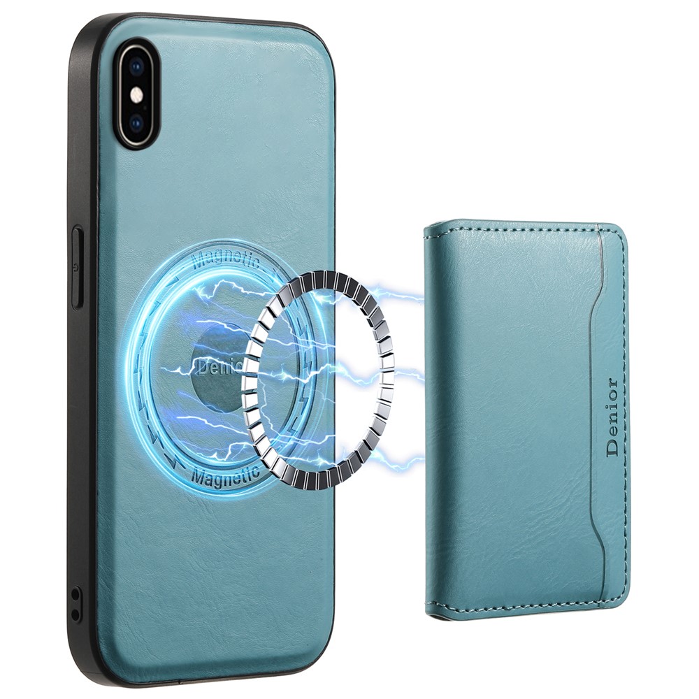 DENIOR For iPhone XS Max 6.5 inch Case Kickstand Cowhide Texture Phone Purse Cover Compatible with MagSafe - Blue