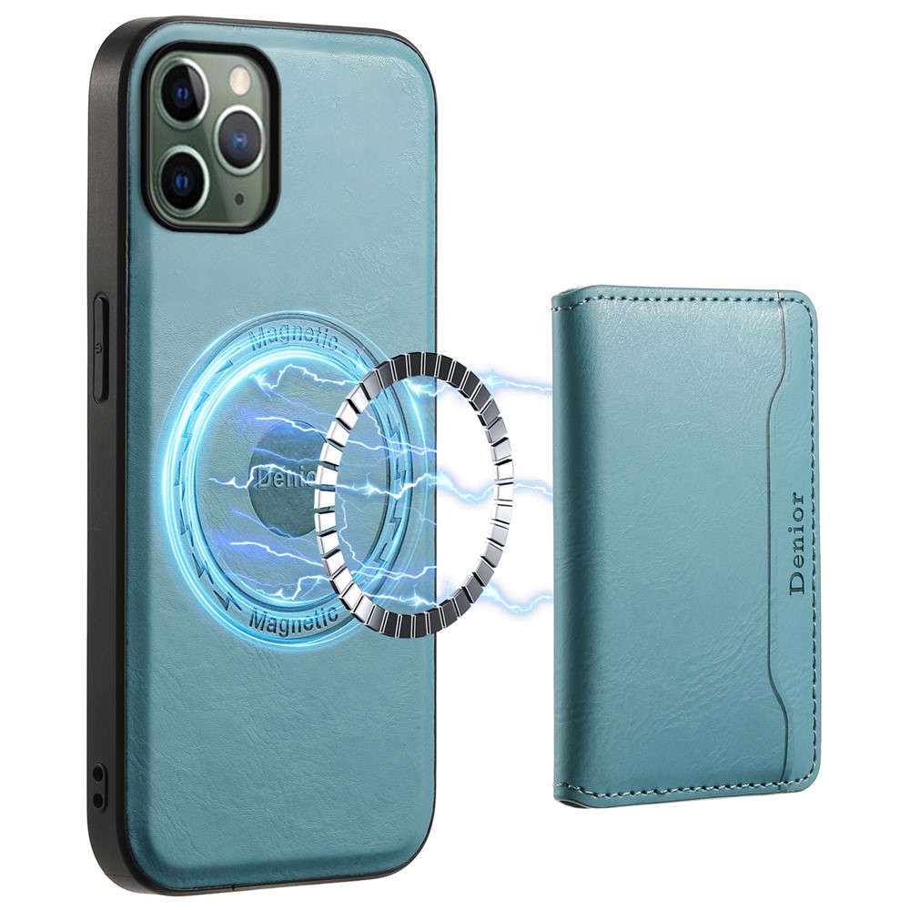 DENIOR For iPhone 11 Pro Magnetic Phone Case PU Leather+PC+TPU Card Holder Back Cover - Blue