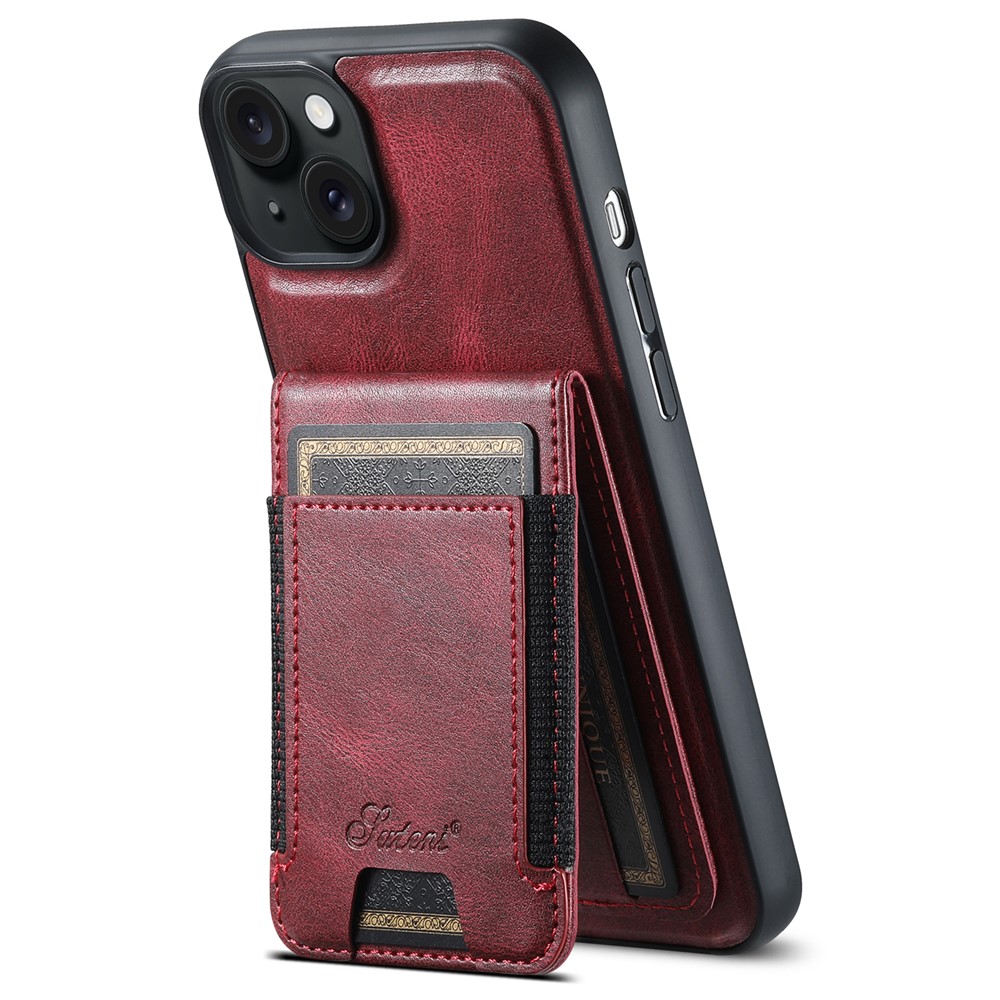 SUTENI H17 For iPhone 14 Plus Case Compatible with MagSafe Detachable Card Holder Phone Shell - Red