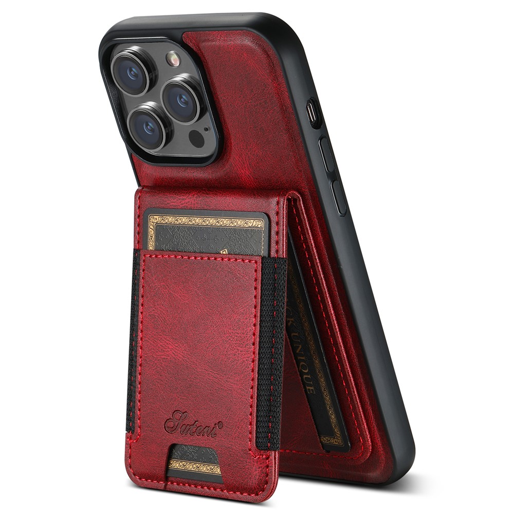 SUTENI H17 For iPhone 12 Pro Case Detachable Card Holder Phone Shell Compatible with MagSafe - Red