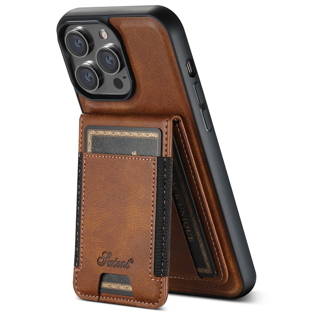 SUTENI H17 For iPhone 12 Pro Case Detachable Card Holder Phone Shell Compatible with MagSafe - Brown