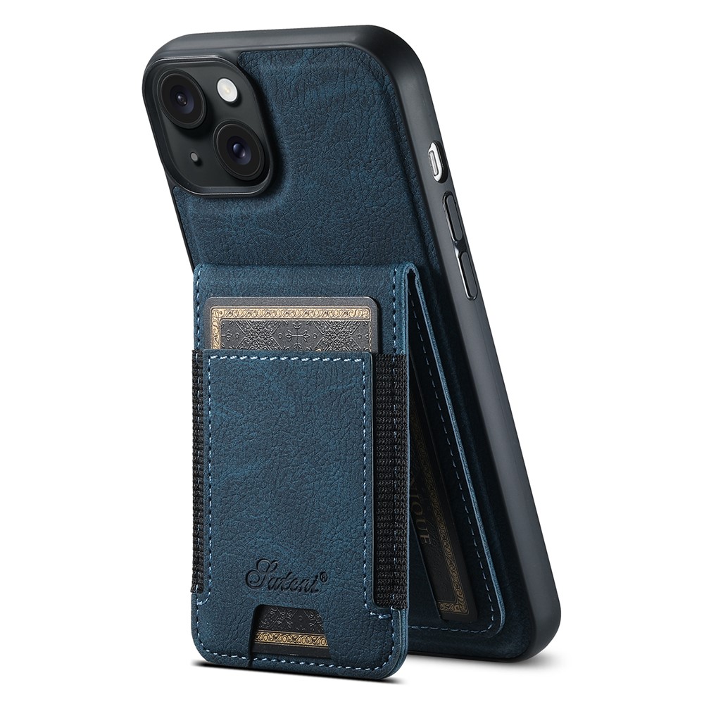 SUTENI H17 For iPhone 14 Plus Magnetic Case Litchi Texture Kickstand Phone Back Shell - Blue