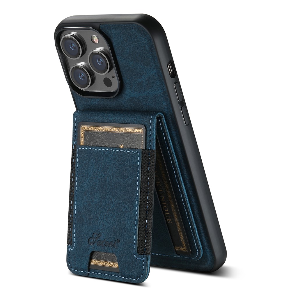 SUTENI H17 Leather Case for iPhone 12 Pro 6.1 inch Cover Anti-fall Card Holder Shell Compatible with MagSafe - Blue