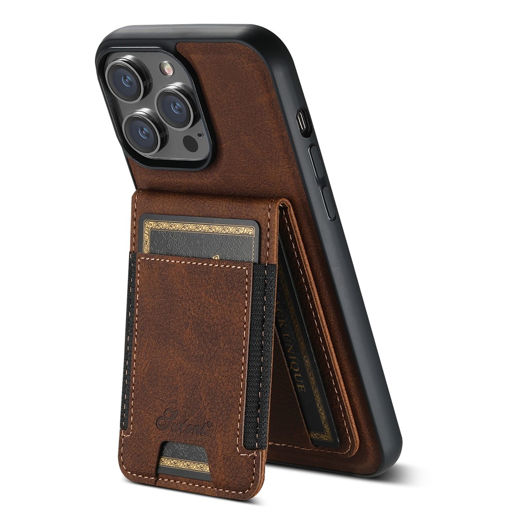 SUTENI H17 Leather Case for iPhone 12 Pro 6.1 inch Cover Anti-fall Card Holder Shell Compatible with MagSafe - Brown