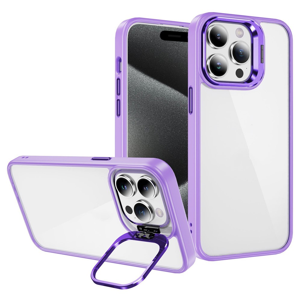 For iPhone 12 / 12 Pro Case Lens Frame Bracket TPU+Acrylic Phone Cover - Light Purple