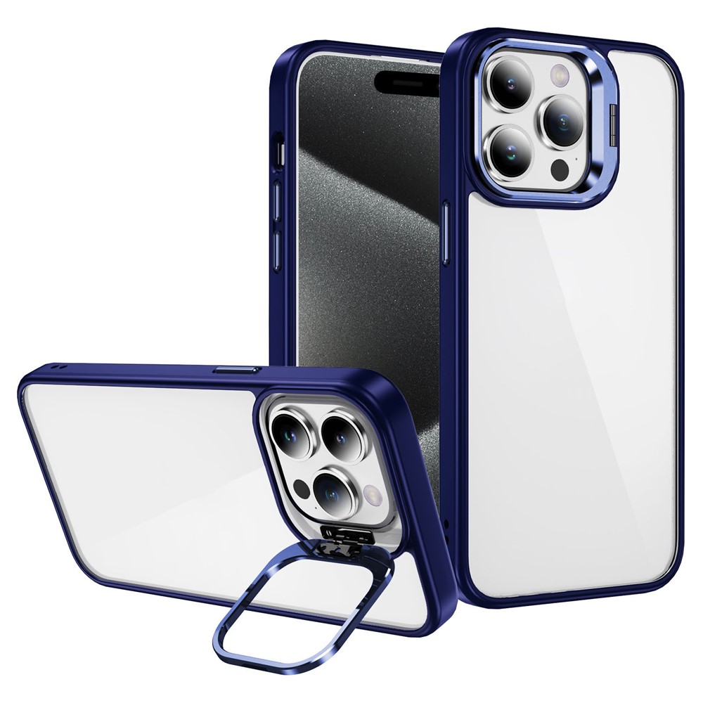 For iPhone 12 / 12 Pro Case Lens Frame Bracket TPU+Acrylic Phone Cover - Sapphire