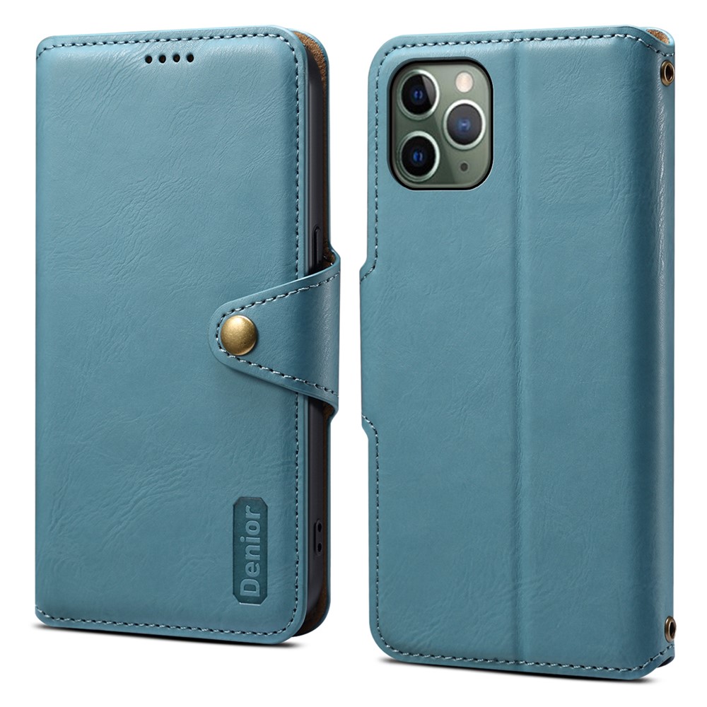 DENIOR For iPhone 11 Pro Case Cowhide Texture Wallet Anti-drop Leather Phone Cover - Blue