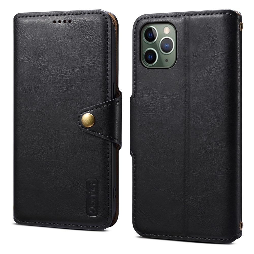 DENIOR For iPhone 11 Pro Case Cowhide Texture Wallet Anti-drop Leather Phone Cover - Black