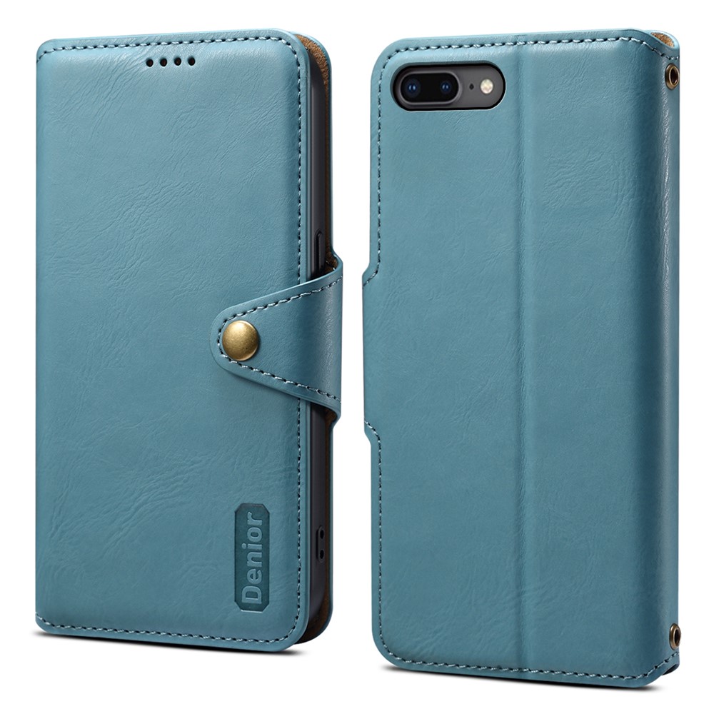 DENIOR For iPhone 7 Plus / 8 Plus Case Wallet Card Holder Cowhide Texture PU Leather Flip Cover - Blue