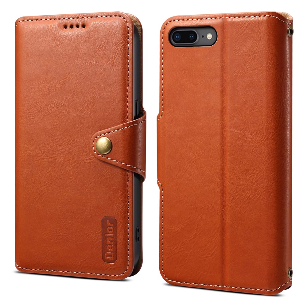 DENIOR For iPhone 7 Plus / 8 Plus Case Wallet Card Holder Cowhide Texture PU Leather Flip Cover - Brown