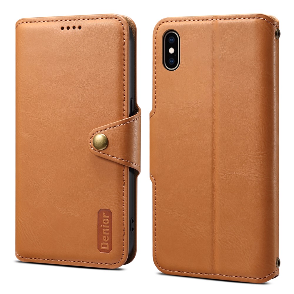 DENIOR For iPhone XS Max Case Wallet Stand Leather Phone Cover Protector - Khaki