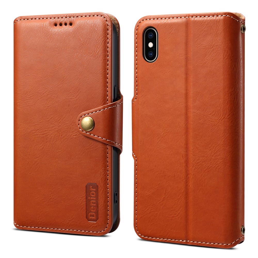 DENIOR For iPhone XS Max Case Wallet Stand Leather Phone Cover Protector - Brown