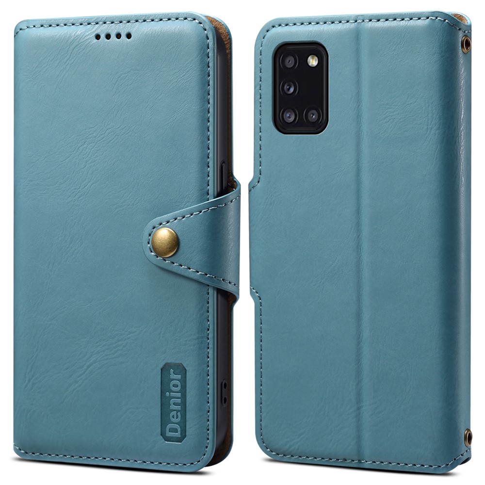 DENIOR For Samsung Galaxy A31 Case Cowhide Texture PU Leather Folio Flip Wallet Cover - Blue