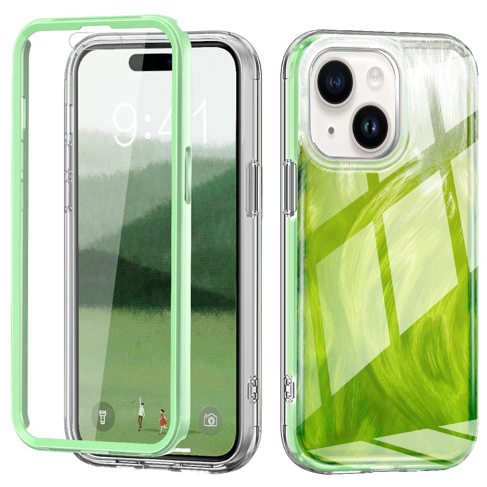 For iPhone 15 Plus Cell Phone Cases Gradient Feather Scratch-proof Cover - Green