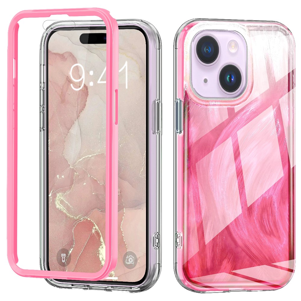 For iPhone 15 Plus Cell Phone Cases Gradient Feather Scratch-proof Cover - Rose