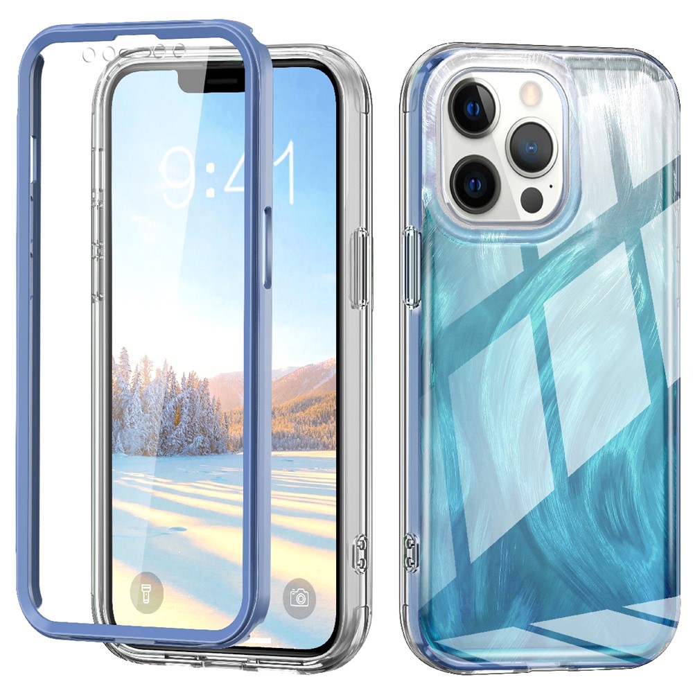 For iPhone 12 / 12 Pro Gradient Case PC+TPU Phone Cover with PET Screen Protector - Blue