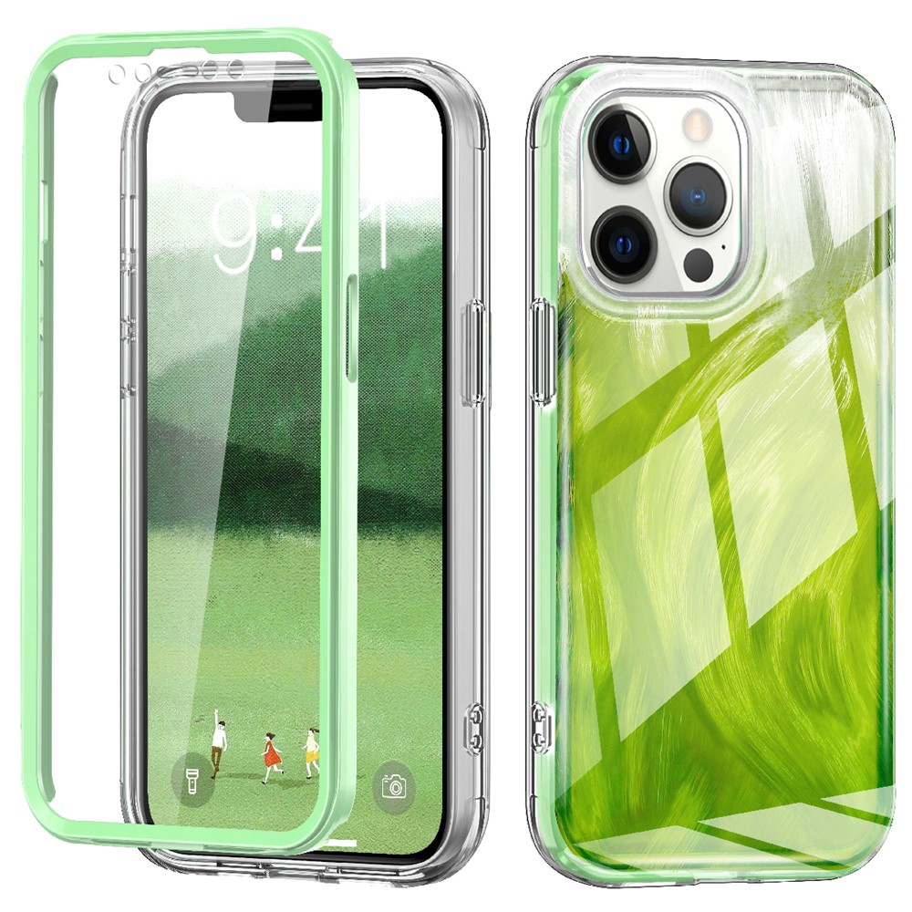 For iPhone 12 / 12 Pro Gradient Case PC+TPU Phone Cover with PET Screen Protector - Green