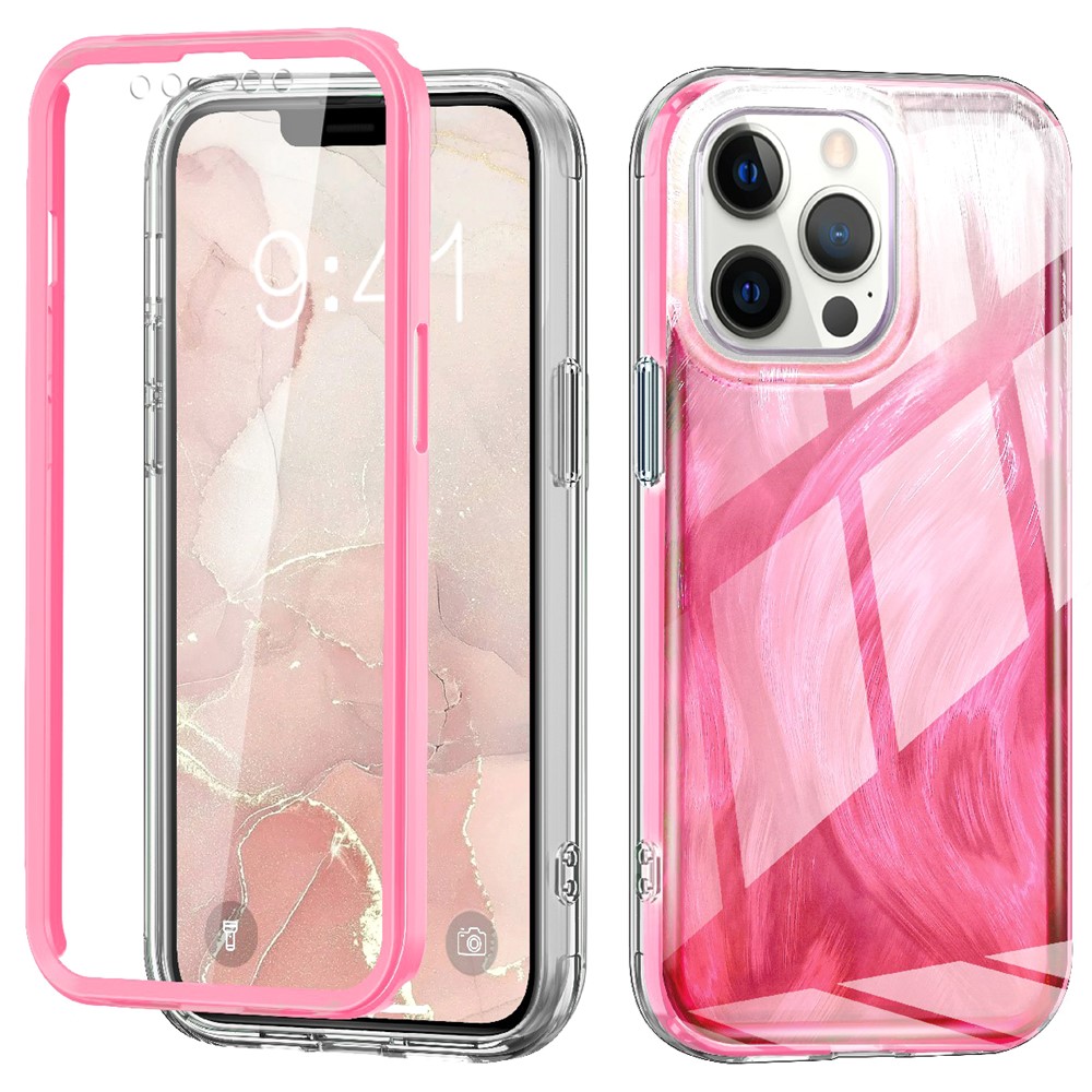 For iPhone 12 / 12 Pro Gradient Case PC+TPU Phone Cover with PET Screen Protector - Rose