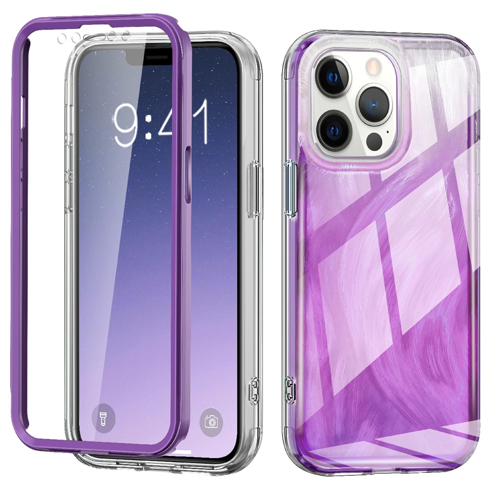 For iPhone 12 / 12 Pro Gradient Case PC+TPU Phone Cover with PET Screen Protector - Purple