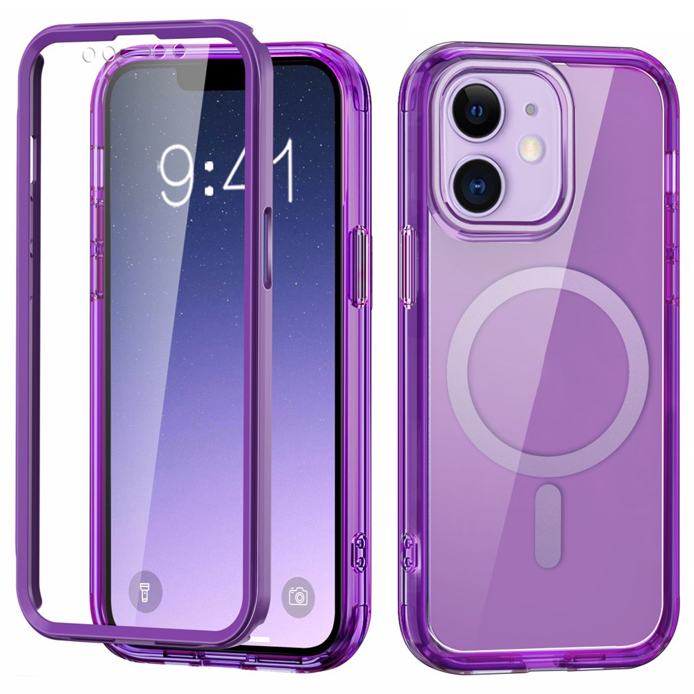 For iPhone 11 Clear Case Front / Back Full Protection Phone Shell Compatible with MagSafe - Dark Purple