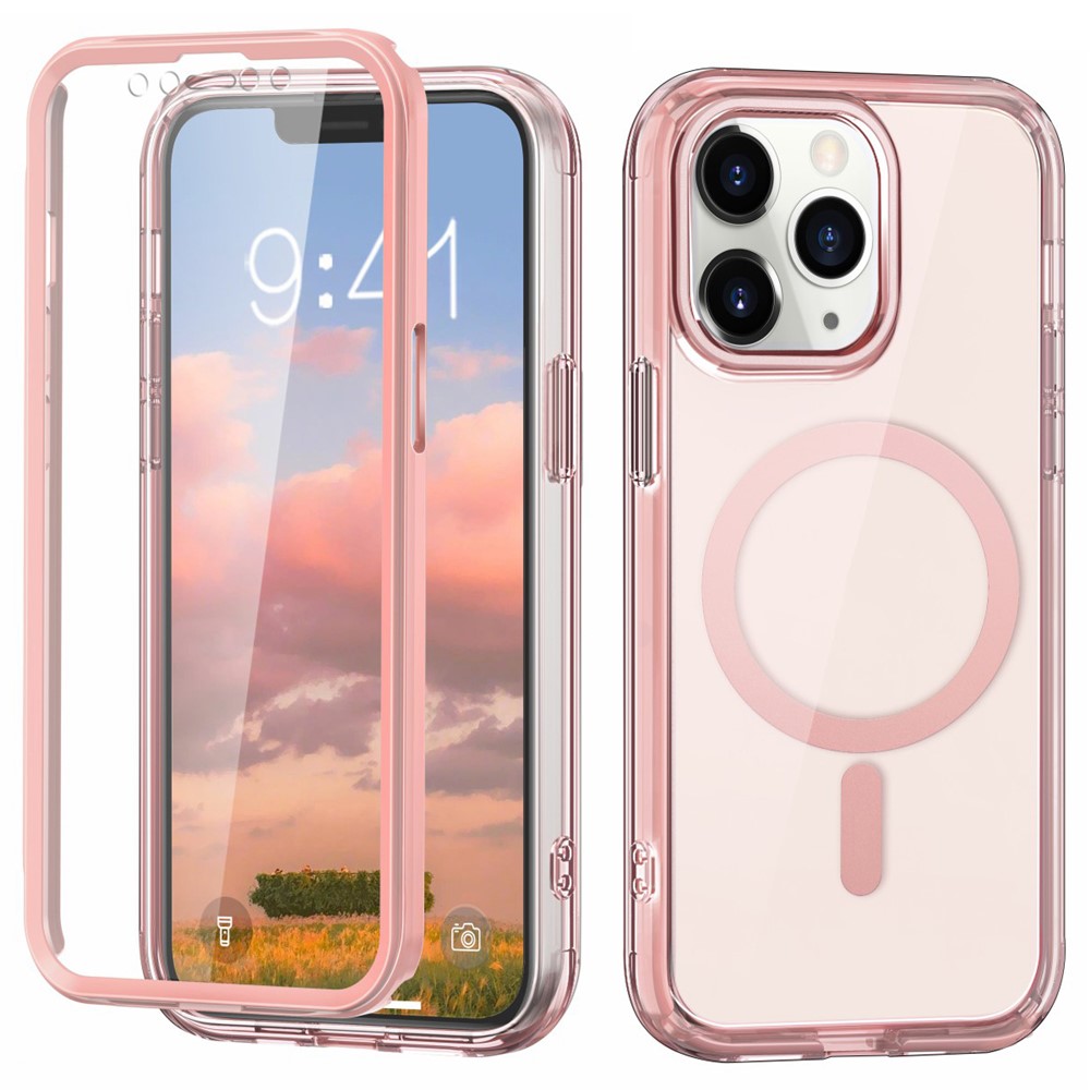 For iPhone 11 Pro Max Case Compatible with MagSafe Front / Back Full Protection Clear Phone Case - Pink