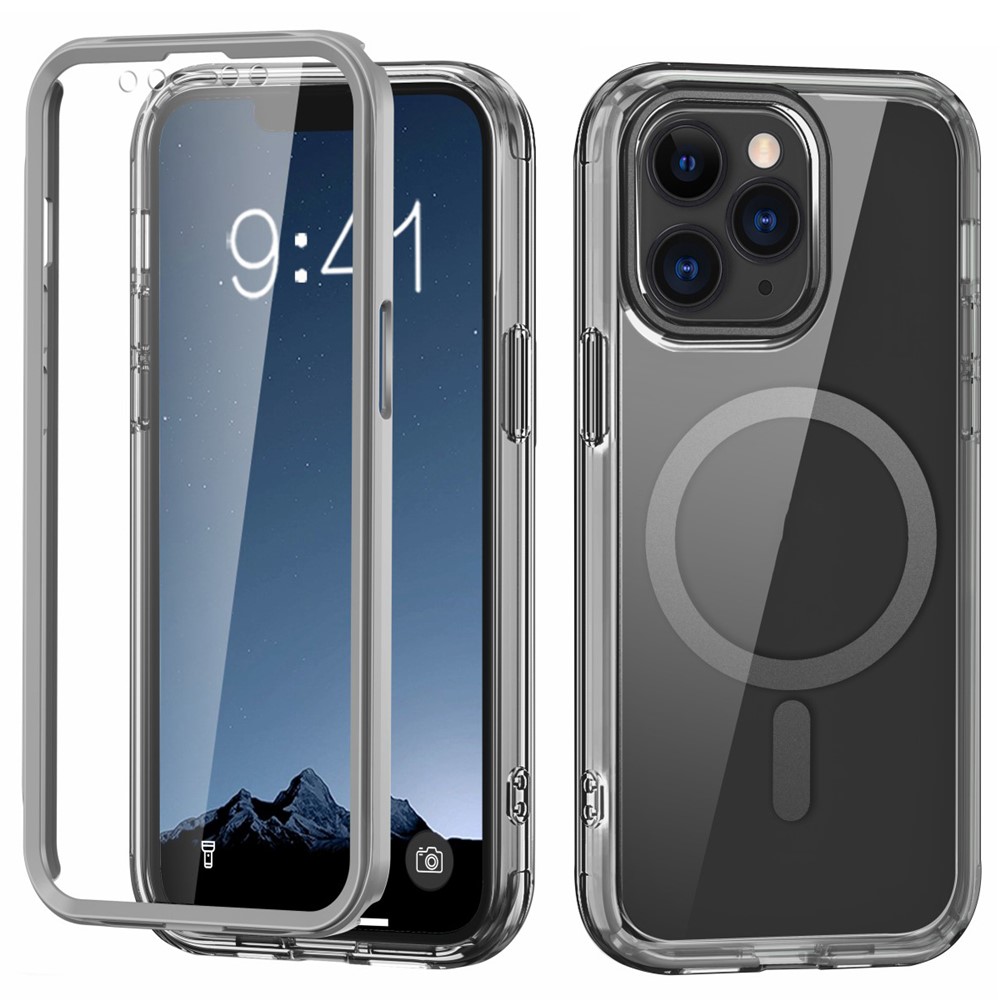 For iPhone 11 Pro Max Case Compatible with MagSafe Front / Back Full Protection Clear Phone Case - Grey
